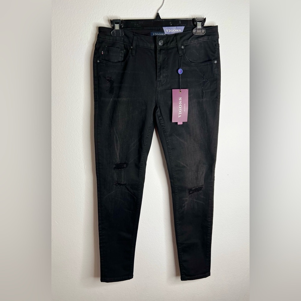 Vigoss Women’s The Chelsea Skinny Low Rise Jeans- Size 28 Black New distressed